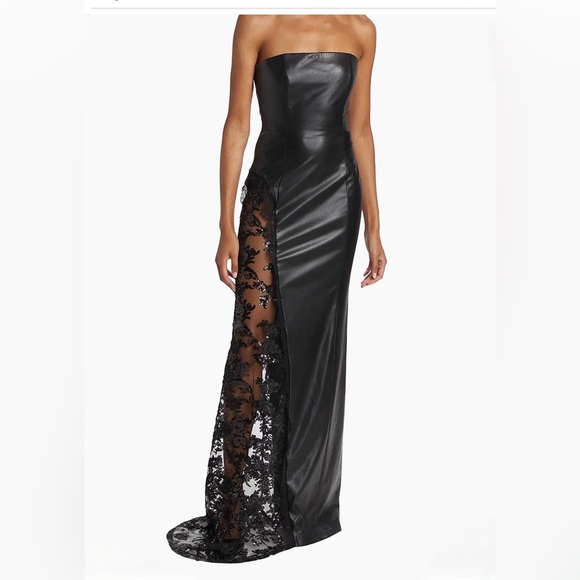 Alice + Olivia Dresses & Skirts - Alice and olivia Retha Strapless Vegan Leather & Sequined Gown worn once size 2